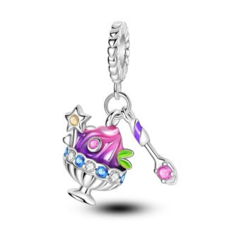 Silver Colorful Sundae Cup and Spoon Desert Charm