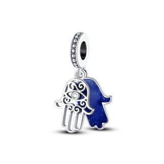 Silver Hamsa Hand Blue Space Palm Charm