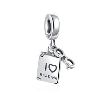 Silver I Love Reading Book and Glasses Charm