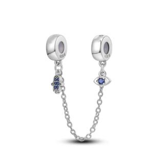 Silver Dark Blue Hamsa Hand and Eye Charm