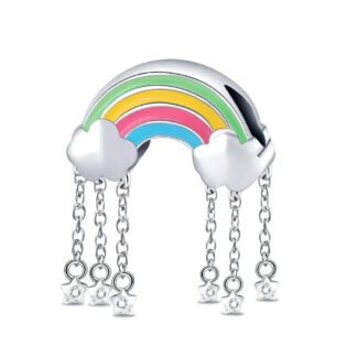 Silver Pastel Rainbow Raining Stars Chain Charm