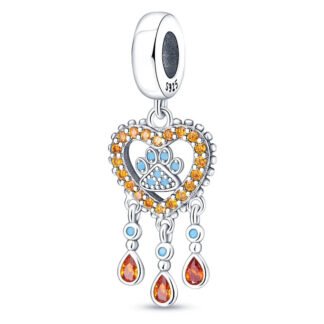 Silver Blue Paw Orange Heart Drops Dreamcatcher Charm