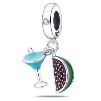 Silver Blue Cocktail Jeweled Watermelon Vacation Charm