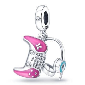 Silver Headphone Pink Gaming Play Charm