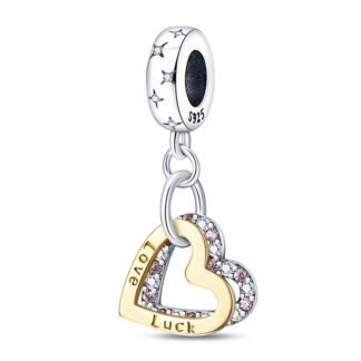Silver and Golden Double Hearts Love Luck Charm