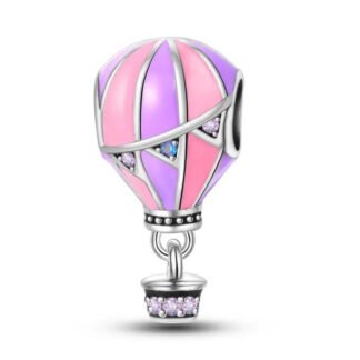 Silver Pink Purple Hot Air Balloon Charm