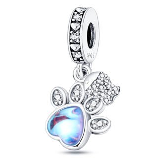 Silver Prismatic Paw and Sparkly Fish Charm