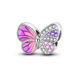Silver Butterfly Pink Hues Charm
