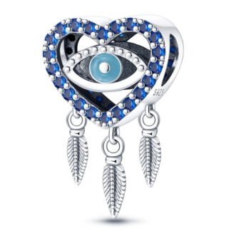 Silver Blue Gems Heart Eye Dreamcatcher Charm