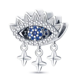 Silver Spiky Blue Eye Stars Drop Charm