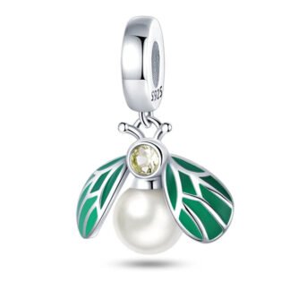 Silver Pearly Bug Green Wings Yellow Gem Charm