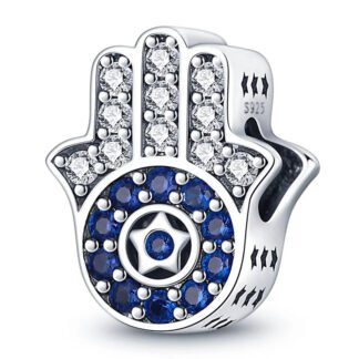 Silver Sparkly Blue Gems Hamsa Hand Charm