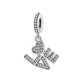 Silver Sparkly Lettering Love Heart Charm
