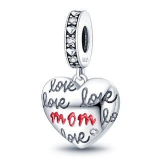 Silver Heart Mom Love Engravings Charm