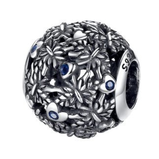 Silver Crowding Bug Field Small Heart Blue Gems Charm