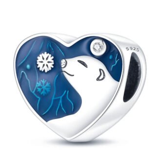 Silver Heart Blue Winter Seal Snowflake Charm