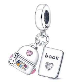 Silver Backpack Book School Items Charm