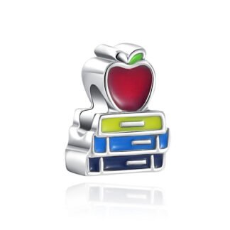 Silver Colorful Books Red Apple Learning Teacher Charm