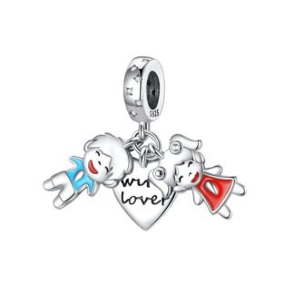 Silver Heart With Lover Innocent Love Girl Boy Charm