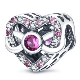 Silver Infinity Symbol Pink Gems Heart Charm