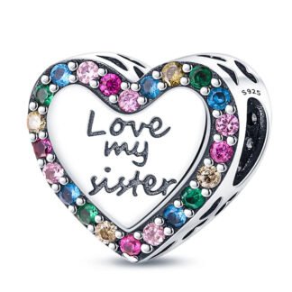 Silver Heart Love My Sister Adoration Charm