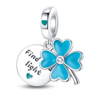 Silver Find Light Medal and Teal Luck Clover Charm