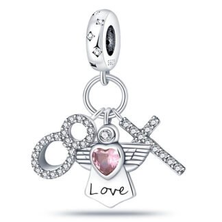 Silver Symbolic Love Angel Sparkly Cross Religious Charm