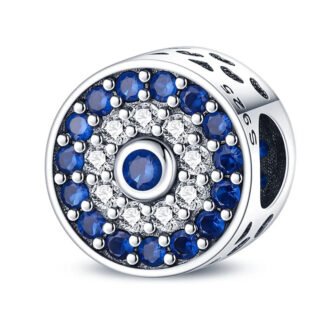 Silver Round Blue and White Gems Arrangement Charm