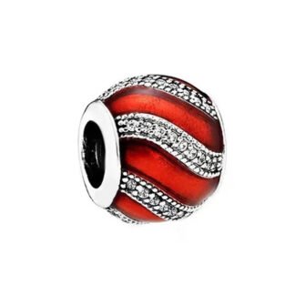 Silver Round Red Orange Sparkly Waves Charm