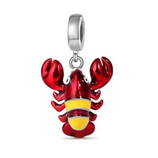 Silver Red Yellow Lobster Charm