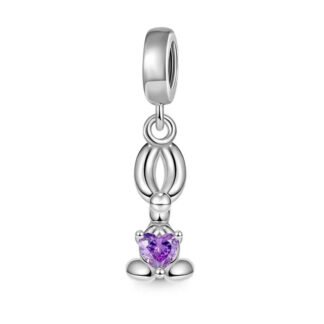 Silver Balloon Dog Purple Gem Heart Charm