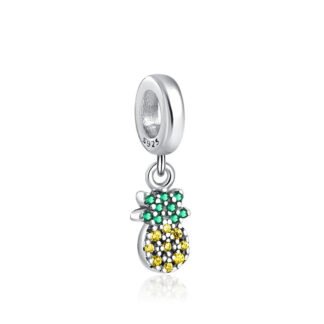 Silver Sparkly Green Yellow Gems Pineapple Charm
