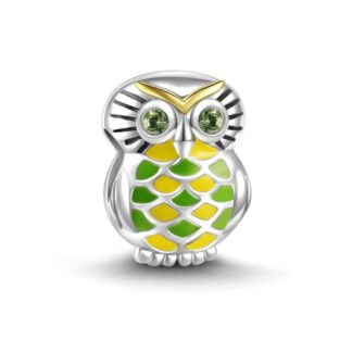 Silver Yellow Green Owl Charm
