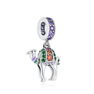 Silver Purple Green orange Gems Camel Charm