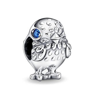 Silver Blue Wide-Eye Little Bird Charm