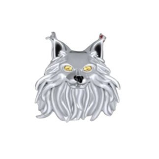 Silver Fierce Bearded Wolf Head Yellow Eyes Charm
