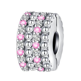 Silver Geometric Tire White Pink Gems Charm