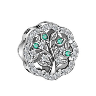 Silver Ornate Tree Growing Green Leaves Charm