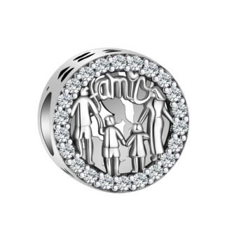 Silver Round Holding Hands Family Unity Charm