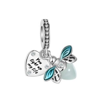 Silver Hear Light Up My Life Blue Wing Bug Charm