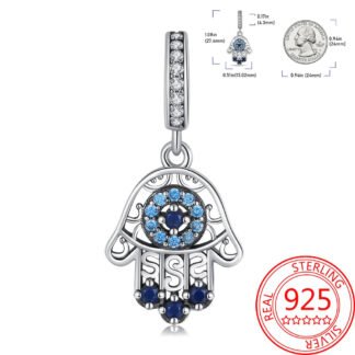 Silver Blue Gems Fingertips Hamsa Hand Charm