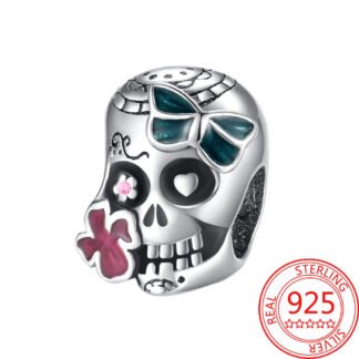 Silver Flower Heart Eyes Sugar Skull Cultural Charm