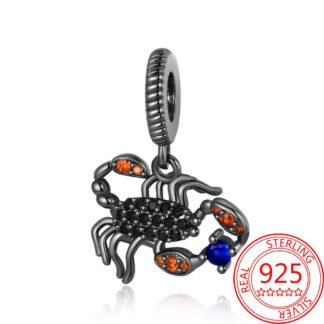 Silver Orange Claws Black Scorpion Charm