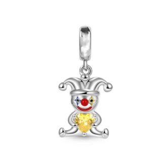 Silver Joker Clown Holding Yellow Heart Gem Charm