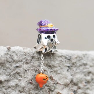 Silver Happy Ghost Witch Hat Halloween Pumpkin Charm