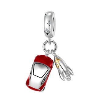 Silver Sparkle Rocket Red Car Charm