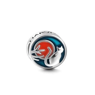 Silver Round Cat Orange Sun Charm