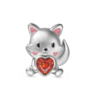 Silver Baby Fox Orange Heart Gem Charm