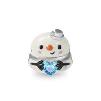 Silver Baby Snowman Blue Heart Gem Winter Charm