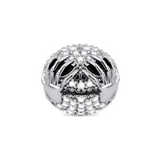 Silver Creepy Skull Face Skeletal Hands Charm